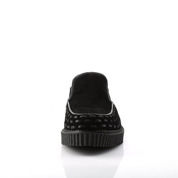 Demonia Women's V-CREEPER-607 Creeper Shoes - Black Vegan Suede D9810-23US Clearance